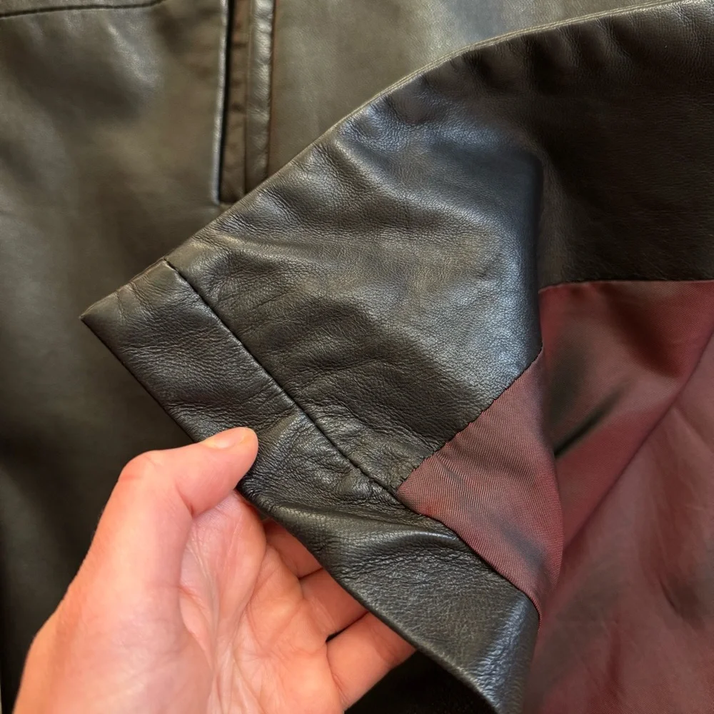 80s Vintage REMY LEATHER Black Trench Duster Futuristic Goth Coat XL
